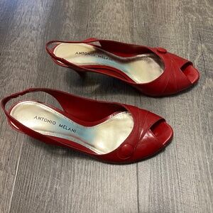 Antonio Melani Red Leather Slingback Pumps